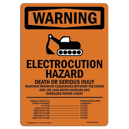 Signmission Safety Sign, OSHA WARNING, 14" Height, Electrocution Hazard, Portrait, WS-D-1014-V-13141 OS-WS-D-1014-V-13141